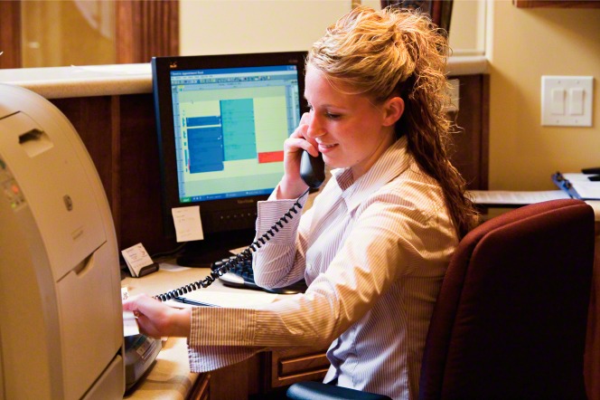 model at desk job