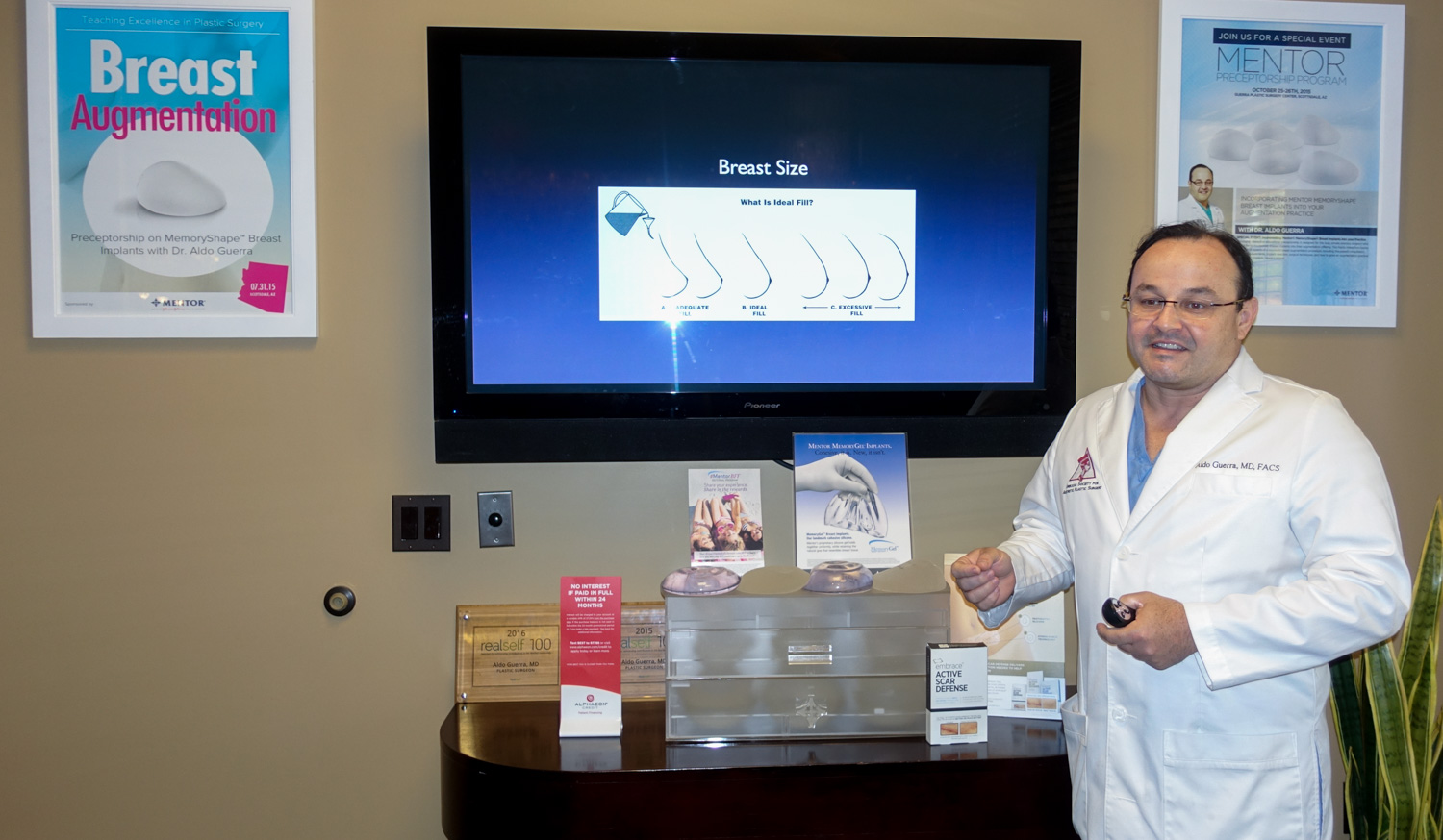 Dr. Aldo discussing breast augmentation sizing. Breast Augmentation Size
